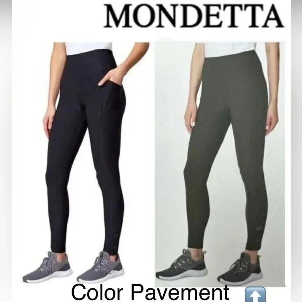 Mondetta Ladies' High Waist Active Legging Mesh Ankle Detail Medium Pockets Gray